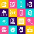 Set Artificial intelligence AI, Processor CPU, Humanoid robot, Algorithm, Neural network, Network cloud connection