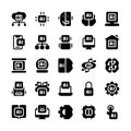 Set of Artificial Intelligence AI Robotic Algorithm solid style icon - vector Royalty Free Stock Photo