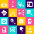 Set Artificial intelligence AI, Server, robot, Data, Cloud database, and Neural network icon. Vector Royalty Free Stock Photo