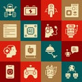 Set Artificial intelligence, Bot, Robot low battery charge, Processor with microcircuits CPU, Computer api interface Royalty Free Stock Photo