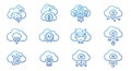 Set of artificial intelligence cloud computing icons showing brain network data and robotic automation Royalty Free Stock Photo