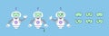 Set of artificial intelligence illustrations. Cute robot assistant character with different faces and poses. Hand drawn vector Royalty Free Stock Photo