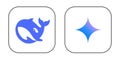Set of artificial intelligence mobile apps icons, on transparent background, such as DeepSeek and Gemini vector