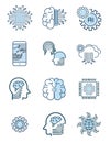 Set of Artificial Intelligence Related Vector Line Icons. Contains such Icons as Face Recognition, Algorithm, Self-learning style Royalty Free Stock Photo