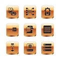 Set Artificial intelligence robot, Algorithm, AI, Server, Data, Binary code, Robot setting, and Neural network icon