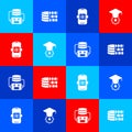 Set Artificial intelligence robot, Binary code, AI and Graduation cap icon. Vector