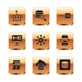 Set Artificial intelligence robot, Chat, Cloud database, Neural network, Algorithm, Binary code, Server, Data and icon Royalty Free Stock Photo