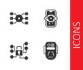 Set Artificial intelligence robot, Neural network, Cyber security and Computer vision icon. Vector Royalty Free Stock Photo