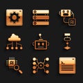 Set Artificial intelligence robot, Neural network, Web developer programming code, Algorithm, Processor CPU, Network Royalty Free Stock Photo