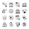 Set of Artificial Intelligence and Technology Hand Drawn icons Royalty Free Stock Photo