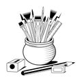 Set of Artist Equipment Vector with bowl.