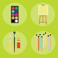 Set of artist pencils paint brush canvas palette knife Royalty Free Stock Photo