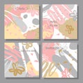 Set of artistic colorful universal cards. Brush textures.