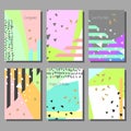 Set of artistic colorful universal cards. Brush textures.