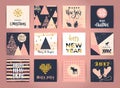 Set of artistic creative Merry Christmas and New Year cards.