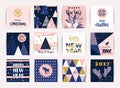 Set of artistic creative Merry Christmas and New Year cards.