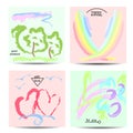 Set of artistic creative universal cards with hand-drawn textures. Royalty Free Stock Photo