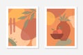 Set of artistic modern vector illustrations with vase,leaves,organic shapes and peaches