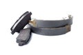 Set of asbestos brake pads and brake shoe for disc and drum brakes.