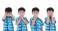 Set of asian boy covering his ear mouth nose eye in different po