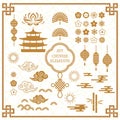 Set of Asian decoration elements for the Chinese banner template. flat vector illustration on the background Royalty Free Stock Photo