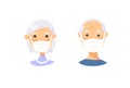 Set of Asian elderly male and female characters. Cartoon masked people. Isolated retiree avatars. Flat illustration protected old