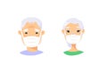 Set of Asian elderly male and female characters. Cartoon masked people. Isolated retiree avatars. Flat illustration protected old