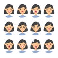 Set of asian emoji character. Cartoon style emotion icons. Isolated girl avatars with different facial expressions. Flat illustrat
