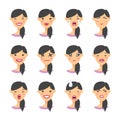 Set of asian emoji character. Cartoon style emotion icons. Isolated girl avatars with different facial expressions. Flat illustrat