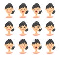 Set of asian emoji character. Cartoon style emotion icons. Isolated girl avatars with different facial expressions. Flat illustrat