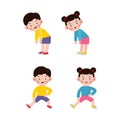 Set of Asian Kids Exercising, Children exercising ,child exercising , happy Kids Exercising cute cartoon flat design isolated