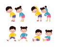 Set of Asian Kids Exercising, Children exercising ,child exercising , happy Kids Exercising cute cartoon flat design isolated