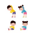 Set of Asian Kids Exercising, Children exercising ,child exercising , happy Kids Exercising cute cartoon flat design isolated