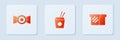 Set Asian noodles and chopsticks, Candy and Bread toast. White square button. Vector
