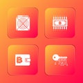 Set ASIC Miner, Cryptocurrency bitcoin with circuit, wallet and key icon. Vector