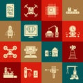 Set Assembly line, Antenna, Robot and digital time manager, Processor with microcircuits CPU, Bot, Algorithm and