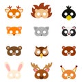 Set of assorted animal masks on face, dress-up, party accessory, DIY animal paper masks, photo booth props masks