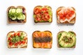 Set Of Assorted Sandwiches On White Background, Top View. Generative AI