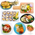 Set of assorted seafood dishes