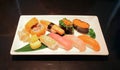 Set of assorted sushi, japanese food in restaurant ready to eat Royalty Free Stock Photo