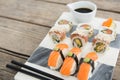 Set of assorted sushi served on tray Royalty Free Stock Photo