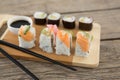 Set of assorted sushi served on tray Royalty Free Stock Photo
