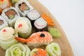 Set of assorted sushi served on wooden tray Royalty Free Stock Photo