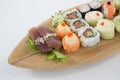 Set of assorted sushi served on wooden tray Royalty Free Stock Photo