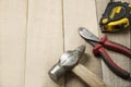 Construction tools on wooden background.Copy space for text. Royalty Free Stock Photo