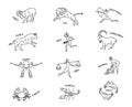 Set astrological sign of zodiacal constellations in the form of petroglyphs and cave paintings Royalty Free Stock Photo