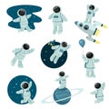 Set of astronaut discovering outer space vector illustration