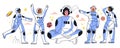 Set of astronaut women in spacesuit and helmet in different poses flat vector illustration. Clipart with girl cosmonaut