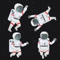 Set of astronauts flying in space.