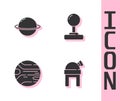 Set Astronomical observatory, Planet Saturn, and Joystick icon. Vector